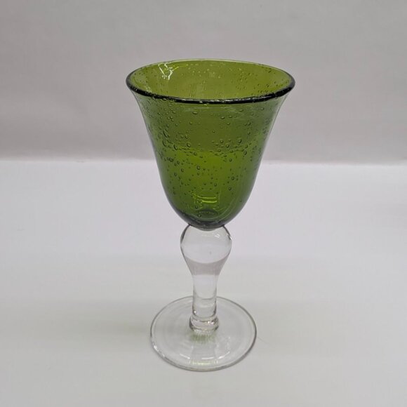 Artland Green Bubble Glass Wine Water Goblet Clear Sturdy Base - Picture 2 of 14